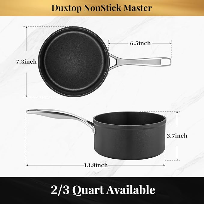 Duxtop Nonstick Master Saucepans Hard Anodized 2 Quart Small Sauce Pan with Lid, Aluminum Cooking Pot PFAS-Free, Oven Safe to 500°F, Black