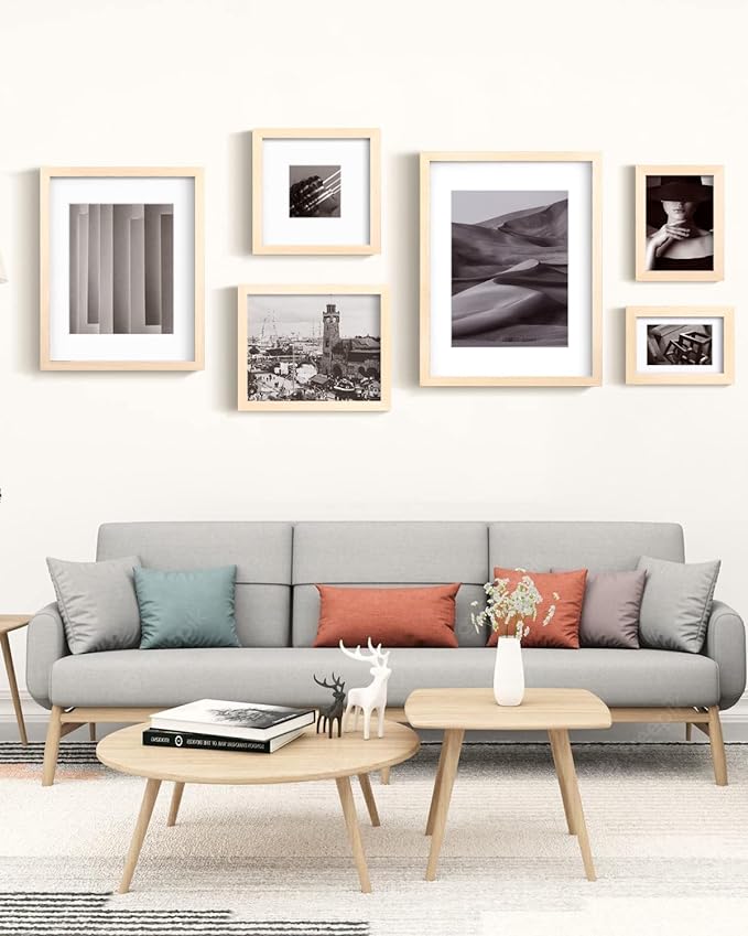 Egofine 5x7 Picture Frame Made of Solid Wood with Plexiglass, Display Pictures 3.5x5/4x6 with Mat or 5x7 Without Mat for Tabletop and Wall Mounting, Oak Wood