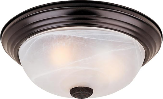 DESIGNERS FOUNTAIN Reedley 2-Lights Flush Mount Ceiling Light, 11 Inch Lighting Fixture for Kitchen, Bedroom, Bathroom, and Hallway, White Alabaster Glass, Oil Rubbed Bronze, 1257S-ORB-AL