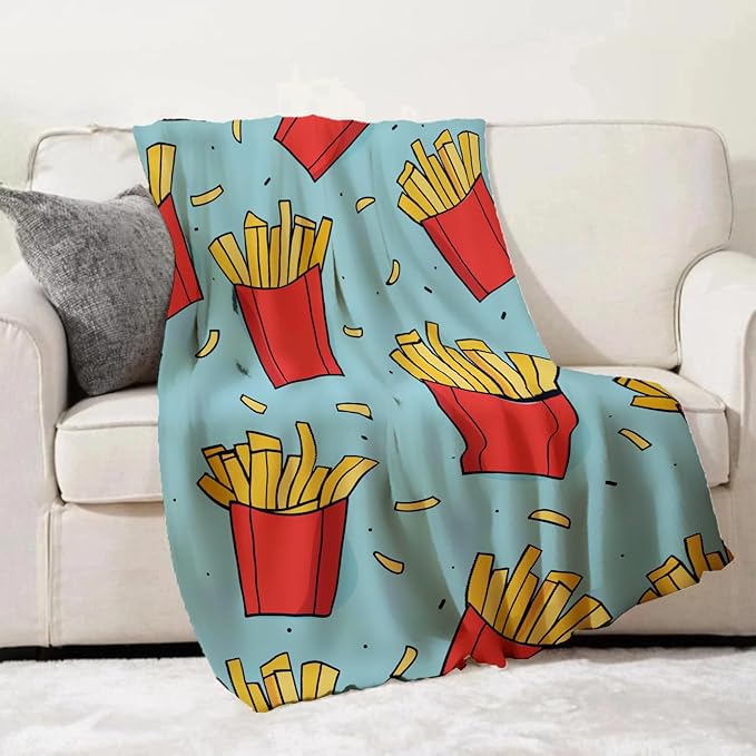 French Fries Blanket Gifts for Adults and Kids Funny Food Throw Blankets for Bed Room Couch Soft Lightweight Warm Cozy Throws Decor 50x60in