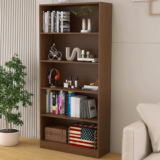 5 Shelf Wood Bookcase Freestanding Bookshelf for Home Office Library Small Narrow Space(11.8" D x 31.5" W x 67.9" H,Brown,5-Layers)
