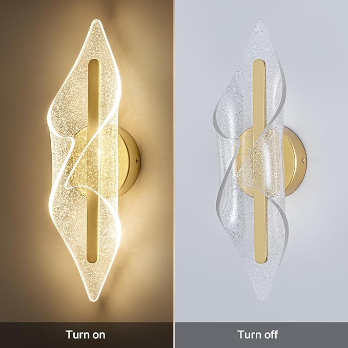 Hardwired Wall Sconce 22.4Inch, Modern Gold LED Wall Lamp with Remote Control Dimmable Acrylic Wall Lighting for Living Room Hallway Bedroom Stairs