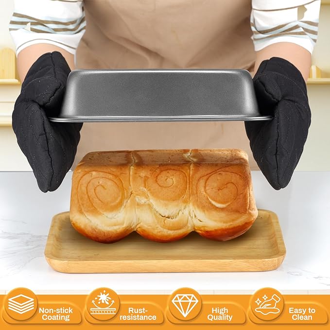 12PCS Nonstick Bakeware Set, Non-Toxic Carbon Steel Baking Pans Set with Wider Grip, Includes Roasting Pan, Cookie Sheet, Cake Pans, Muffin Pans, Cooling Rack, Oven Mitts, Easy Release