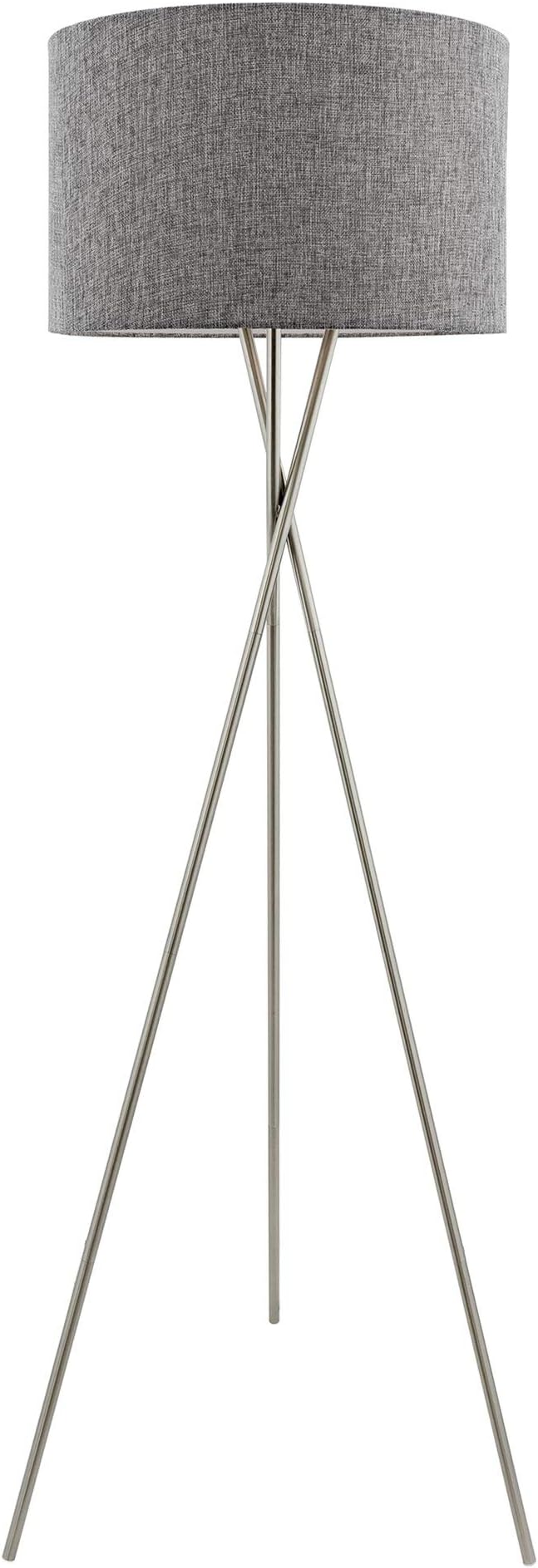 Kira Home Sadie 60" Mid Century Modern Tripod LED Floor Lamp + 9W Bulb (Energy Efficient/Eco-Friendly), Gray Drum Shade, Brushed Nickel Finish