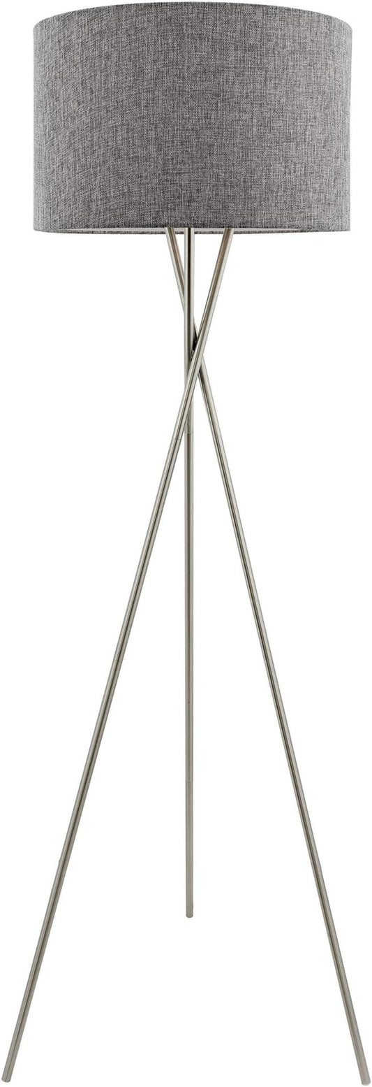 Kira Home Sadie 60" Mid Century Modern Tripod LED Floor Lamp + 9W Bulb (Energy Efficient/Eco-Friendly), Gray Drum Shade, Brushed Nickel Finish