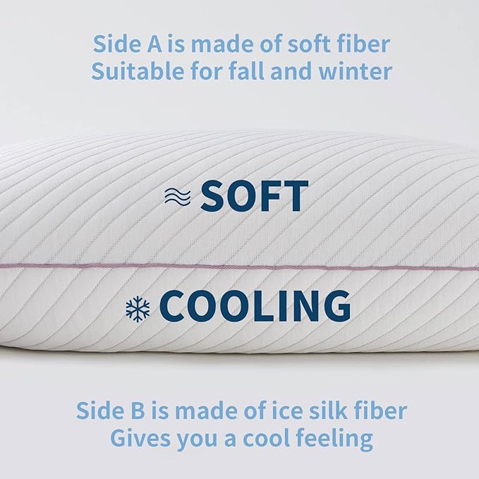 Pillows Standard Size Set of 2 Cooling Shredded Memory Foam Pillows 2 Pack for Sleeping for Side Back Stomach Sleepers