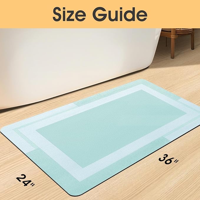 Ultra Thin Bath Mats Fit Under Door, Upgrade Backing Non Slip Bath Mat, Quick Dry Ultra Absorbent Bath Mat, Machine Washable Bathroom Rugs for Bathroom Floor, Bathtub, Kitchen, Sage Green, 36"x24"