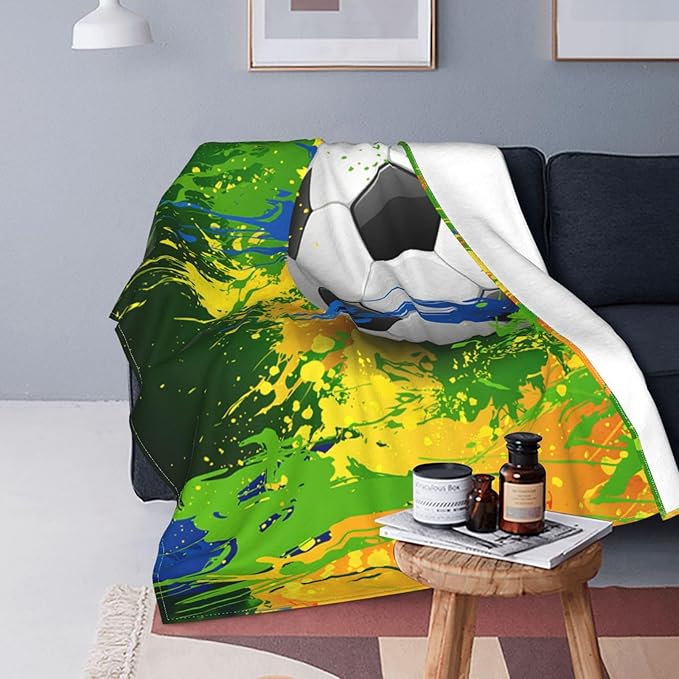 Soccer Bedding Throw Blankets - Cozy Fleece Flannel Soft Warm Plush Lightweight Football Decor - Gifts for Boys, Men, Girls, Adults, Teens, Kids - Couch, Sofa, Bed - 60"X80"