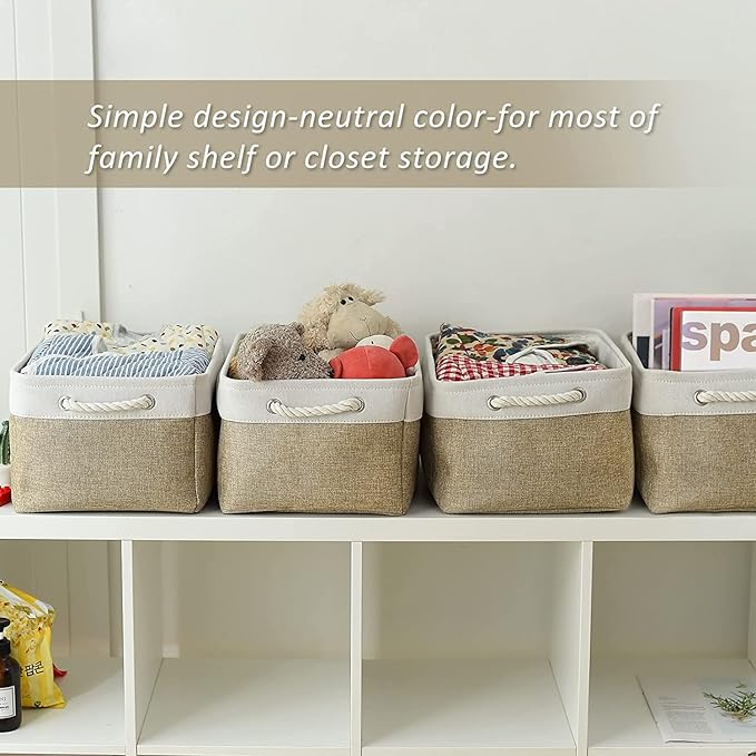 TcaFmac Storage Basket for Organizing - Large 4 Pack Fabric Storage Bins Baskets for Shelves, Foldable Storage Cubes for Closet Cloth Toy Box Gift Organizer(White & Khaki16x12x8 inch)