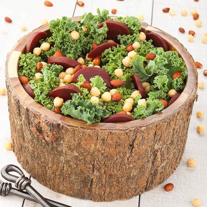 Restaurantware 140 Ounce Wood Serving Bowl 1 Large Rustic Wood Bowl - Varnished With Bark Edges Round Natural Acacia Wood Soup Bowl For Appetizers Salads Entrees