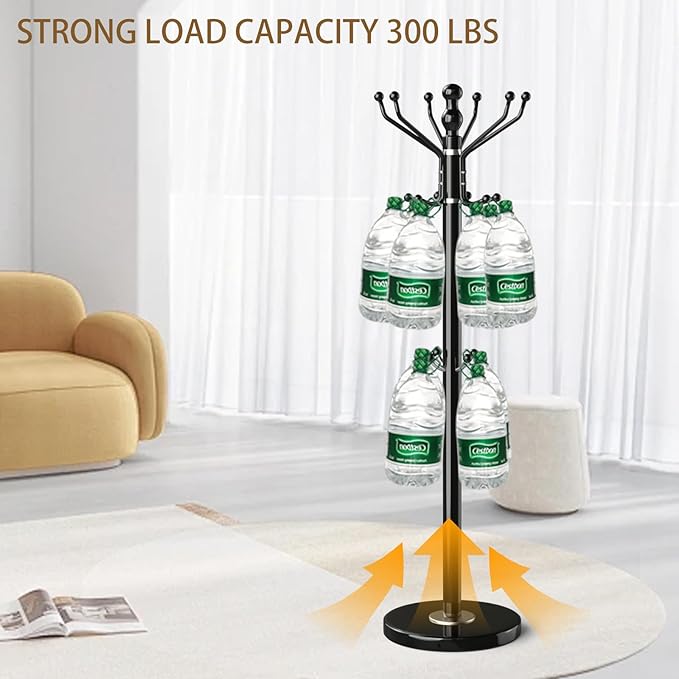 Metal Modern Coat Rack Stand, Sturdy Freestanding Coat Rack with Natural Marble Base, Coat Racks and Coat Hall Tree Hanger Stand for Entryway, Hallway, Office (16 Hooks-Black)