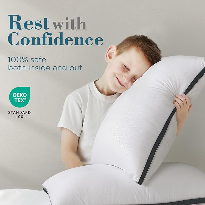 viewstar Bed Pillows Standard Size Set of 2, Hotel Cooling Down Alternative Gusseted Pillows for Side, Back, or Stomach Sleepers, Dark Grey