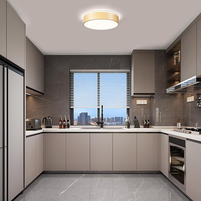 Vikaey Gold LED Ceiling Light Modern Flush Mount Light Fixture Round Metal Ceiling Lamp for Living Room Entryway Bedroom Kitchen 15.74 Inch