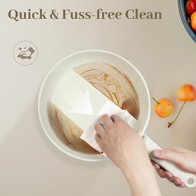 LABOR DAY SALE - Cuisinluv 15-Piece Ceramic Nonstick Pots and Pans Set – Kitchen Cookware with Detachable Handle, RV Camping Cookware Set – Oven & Dishwasher Safe, PFOA-Free – Cream White