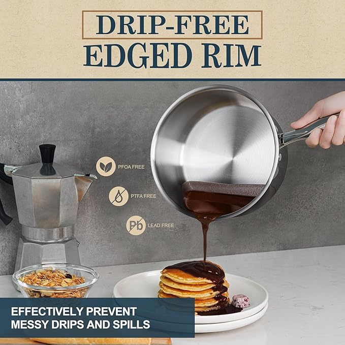 MICHELANGELO 3 Quart Saucepan with Lid & Steamer, Stainless Steel Sauce Pan with Triply Bottom, 3 QT Sauce Pot, Nonstick Saucepan Induction Compatible