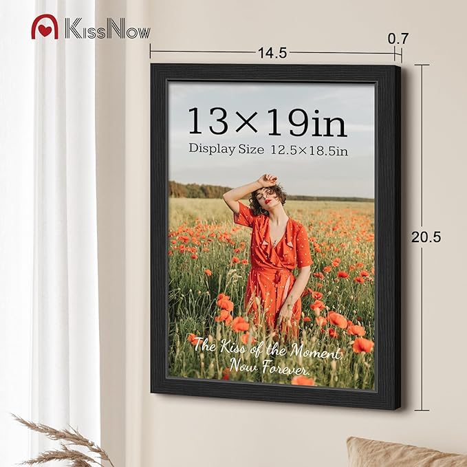 13x19 Picture Frame 4 Pack, Black Solid Wood, Wall Gallery Poster Frame