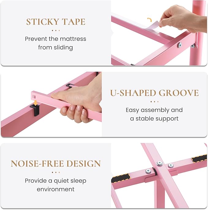 SHA CERLIN 14 Inches Queen Size Metal Platform Bed Frame/Vintage Iron-Art Headboard and Footboard/Mattress Foundation for Storage/No Box Spring Needed/Noise-Free/Easy Assembly/Pink