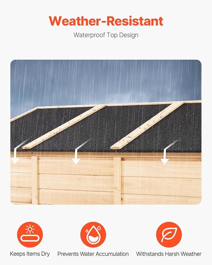 VEVOR Outdoor Storage Shed, Oversize Wooden Outside Storage Cabinet with Waterproof Roof and Metal Frame, Double Lockable Doors Garden Tool Shed Storage House Cabinet with Shelves & Floor, 58"x27"x78"