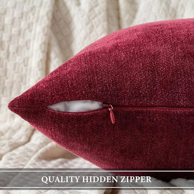 MIULEE Pack of 2 Burgundy Decorative Pillow Covers 20x20 Inch Soft Chenille Couch Throw Pillows Farmhouse Cushion Covers for Home Decor Sofa Bedroom Living Room