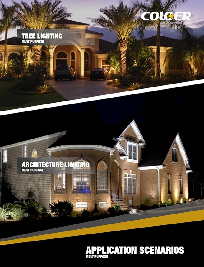 COLOER Brass Landscape Spotlights,12 Pack Spotlight Fixture Outdoor with 5W Aluminum Housing MR16 LED Bulb 2700K 450LM,12V AC/DC Low Voltage Landscape Lighting, Uplight for Garden and Patio(103B)