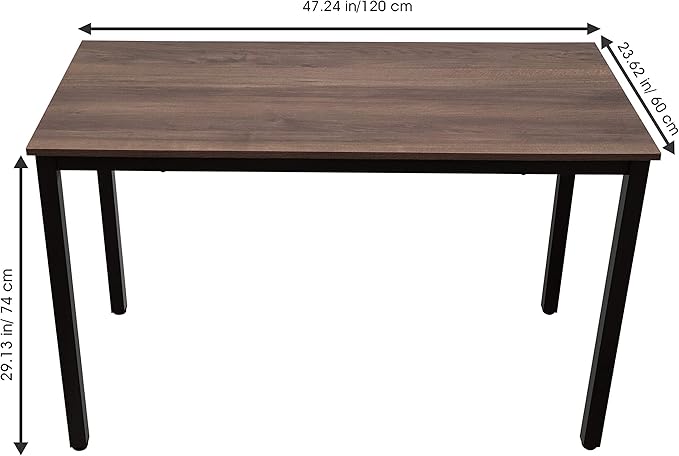 47 inch Large Computer Desk Wood, Modern Simple Style Desk for Home Office, Bedroom, Study Student Writing Desk, Small Spaces, Black Metal Frame, Walnut Top