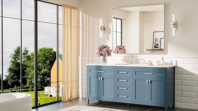 TETOTE 42 x 36 Inch Brushed Nickel Mirror Metal Framed Bathroom Mirror, Tempered Glass, Modern Farmhouse Wall Mounted Mirror for Decorative(Horizontal/Vertical)