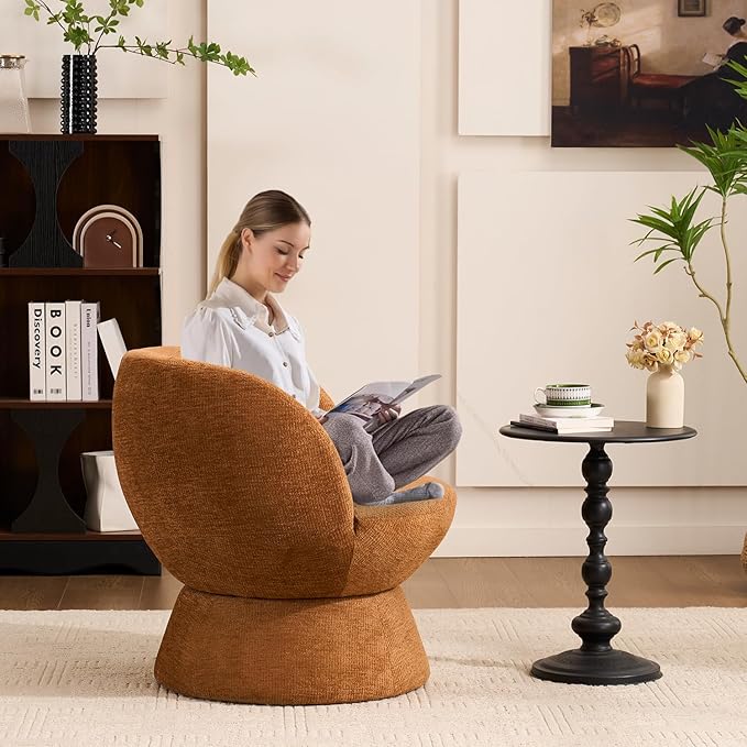 360° Swivel Boucle Bucket Chair, Accent Barrel Makeup Vanity Chair Modern Lounge Single Sofa with Padded Armrest for Dining Room, Living Room, Bedroom and Home Office (Set of 2 Orange)