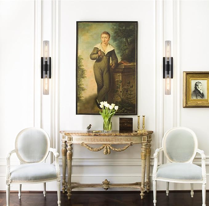 Black Wall Sconces Set of Two, Copper Wall Lights for Bathroom Vanity, 22.8" Modern Wall Sconces 2-Light, Indoor Wall Mounted Sconces for Bathroom Mirror, Bedroom, Living Room