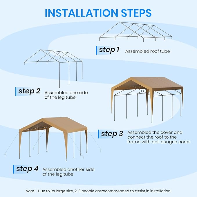 12x20 FT Heavy Duty Carport, Outdoor Portable Car Canopy Garage, Galvanized Steel Frame, UV-Resistant Waterproof PE Tarp Shelter for Vehicles, Boats, RVs, Driveway Carport, Yellow