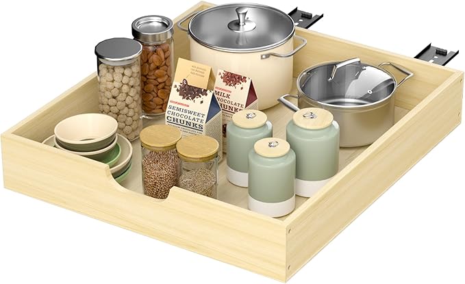 COOLBEBE Pull Out Cabinet Organizer, Soft Close Pull Out Drawers for Cabinets, 19" W x 21" D Solid Wood Slide Out Cabinet Drawers in Kitchen, Pantry, Bathroom, Bottom Assembly