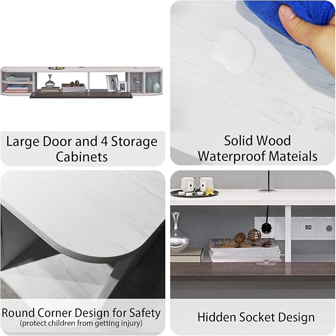 Pmnianhua Modern Floating TV Stand,55'' Under TV Shelf for 60 inch TVs,Floating TV Console,Wall Mounted TV Cabinet,Entertainment Center with Storage for Bedroom Living Room(Gray-White)