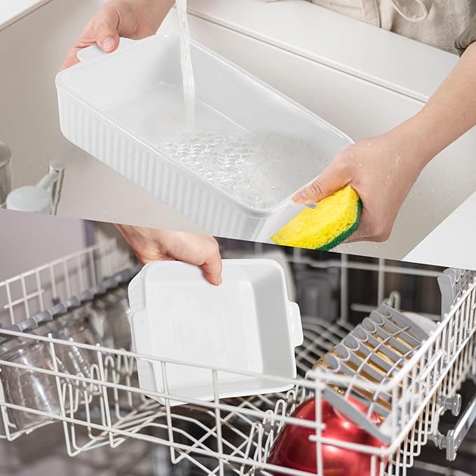 Ceramic Baking Dish Set (2-Piece) - 4.4QT & 1.8QT Rectangular Casserole Pans for Lasagna, Turkey, Cake - White Oven Safe Roaster Pans 13x9.5 & 12x7 Inch Dishwasher Safe