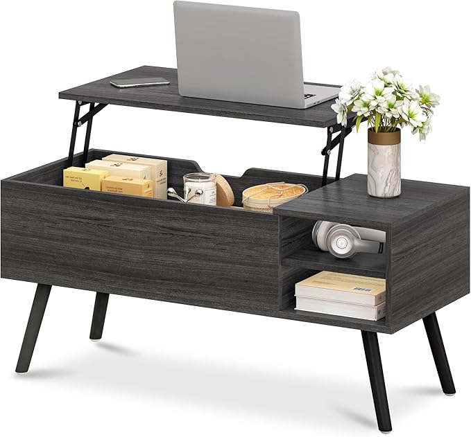ALINE FURNITURE Gray Coffee Table Lift Top - Dark Grey Wood Coffee Table with Hidden Compartment Storage - 40" Rectangle Coffee Tables for Living Room