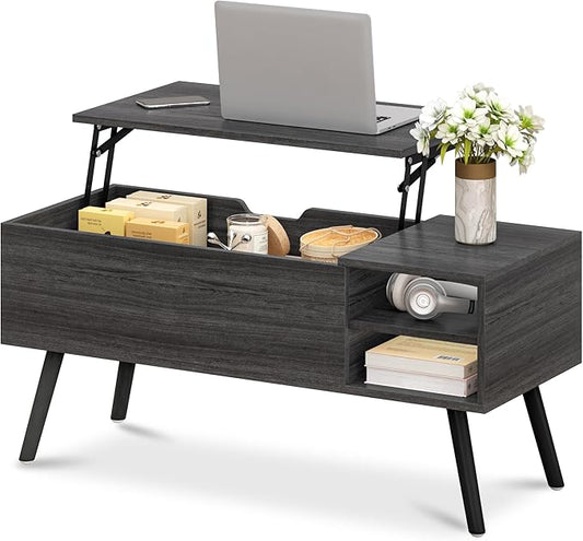 ALINE FURNITURE Gray Coffee Table Lift Top - Dark Grey Wood Coffee Table with Hidden Compartment Storage - 40" Rectangle Coffee Tables for Living Room