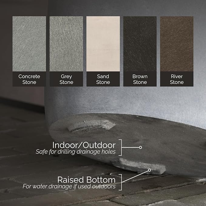 Mondo Large Planter – Brown Stone Finish – Fiberglass Indoor/Outdoor and Weather-Resistant Round Planter (26" D x 24" H Exterior, 24.6" D x 24" H Interior)