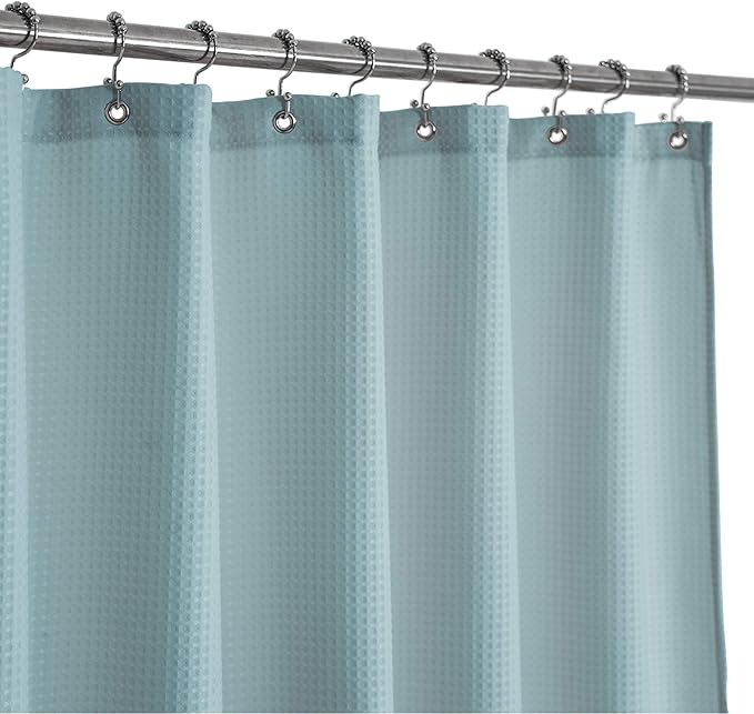 Barossa Design Waffle Weave Shower Curtain Hotel Luxury Spa, 230 GSM Heavy Duty Fabric, Water Repellent, Blue, 71"x72"