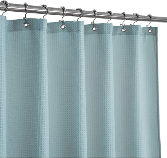 Barossa Design Waffle Weave Shower Curtain Hotel Luxury Spa, 230 GSM Heavy Duty Fabric, Water Repellent, Blue, 71"x72"