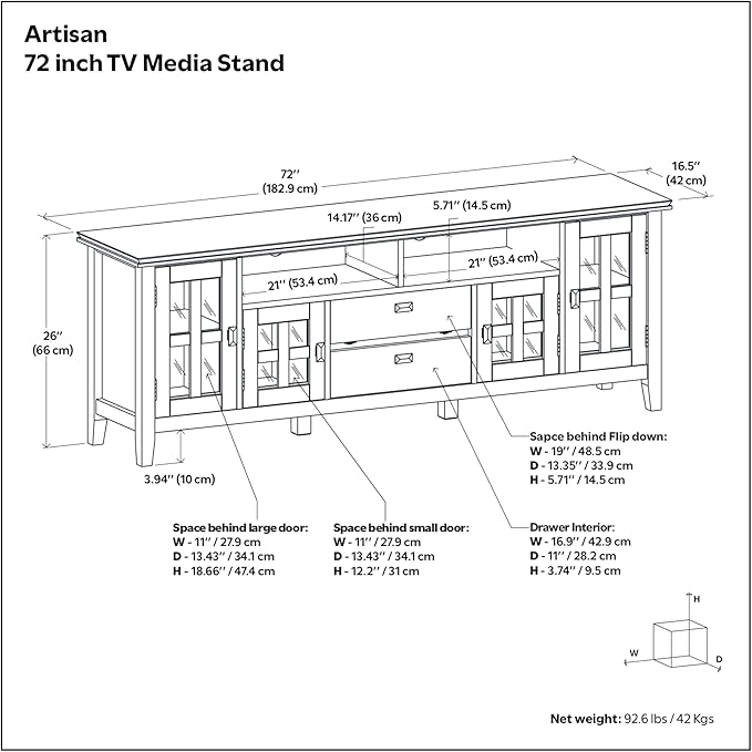 SIMPLIHOME Artisan SOLID WOOD 72 Inch Wide Transitional TV Media Stand in Black for TVs up to 80 Inches, For the Living Room and Entertainment Center