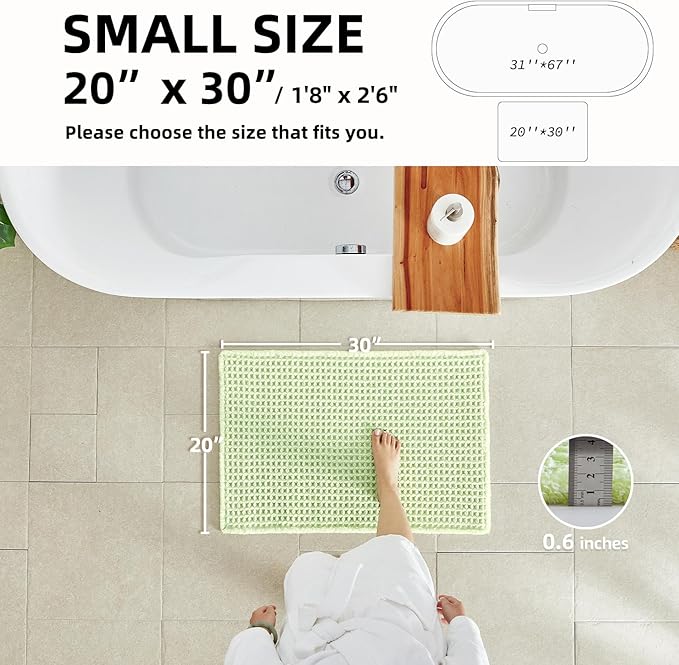 Waffle Bath Mat, Boho Bathroom Rugs Non Slip Washable Super Absorbent Quick Dry Cute Bath Mat Farmhouse Bathroom Decor, 30"x20" Pale Green