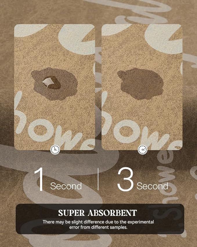 MontVoo -Bath Mat Rug- Non Slip Quick Dry Absorbent Thin Bathroom Rugs Fit Under Door-Faux Suede Surface Bathroom Floor Mats-Shower Rug for in Front of Bathtub Shower 17 X27.5 Camel Text Pattern