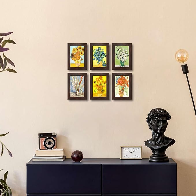 4x6 Picture Frame Set of 6 with Real Glass for Pictures 4x6 Without Mat,Wall or Tabletop Gallery Photo Frames Walnut