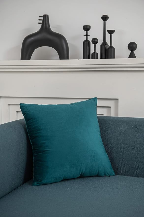 DEZENE 16x16 Throw Pillow Cases Teal: 2 Pack Cozy Soft Velvet Square Decorative Pillow Covers for Farmhouse Home Decor