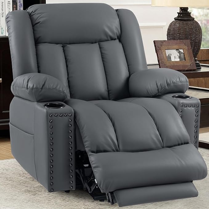 Large Power Lift Chairs Recliners for Big and Tall Elderly, 3 Position Lift Recliner Chair with Extended Footrest, Heating and Massage, USB-A USB-C, Cup Holder, Side Pocket, Grey