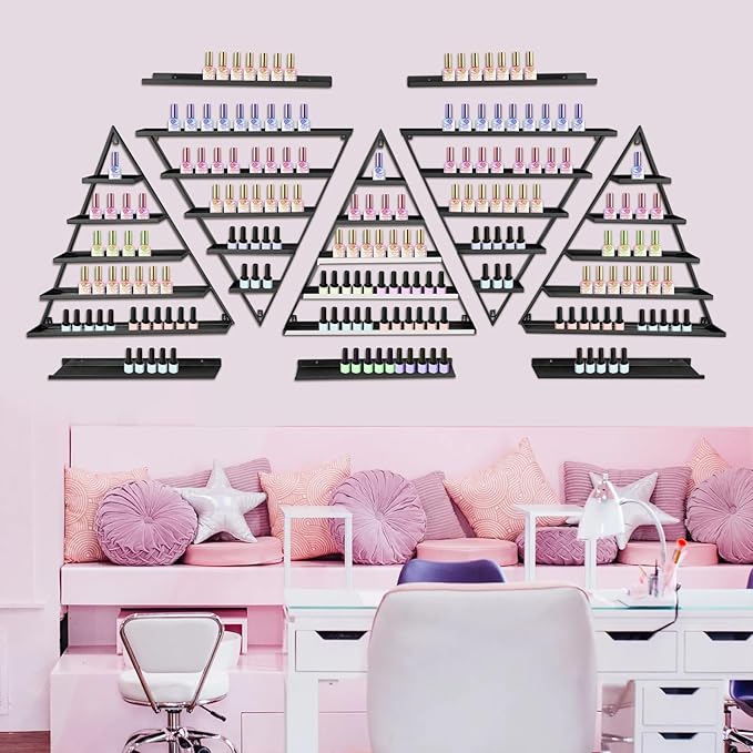 10PCS Triangular Nail Polish Racks, Metal Wall-Mounted Display Rack for Nail Polish Bottles, Lipstick Perfume Wall Shelf Essential Oil Organizer for Home Spa Nail Salon Shop
