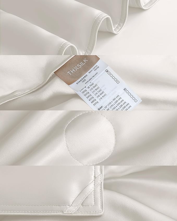 THXSILK Silk Blanket, 100% Mulberry Silk Cooling Throw, Soft and Lightweight Blanket for Bedroom, Sofa, Travel, All-Season (White, 53"x70")