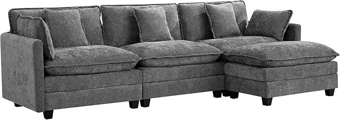 76'' Cloud Deep Seat Loveseat, Upholstered Chenille Modular 2-Seats Sectional Sofa Couch, Modern Comfy Settee Loveseat for Living Room Set, Small Apartment, Grey