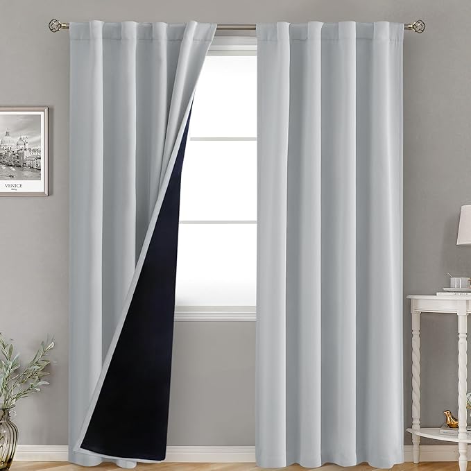 BGment Light Grey 100% Blackout Curtains for Bedroom, Black Out Living Room 84 inch Panels with Thermal Liner, Rod Pocket and Back Tab Double Layer Room Darkening Drapes, 2 Panels,Each 38 x 84 Inch
