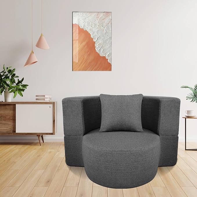 ANONER 12 Inch Modern Folding Sofa Memory Foam Fold Out Chair Sofa with Pillow, Lounge Chair Floor Futon Couch, Washable Cover