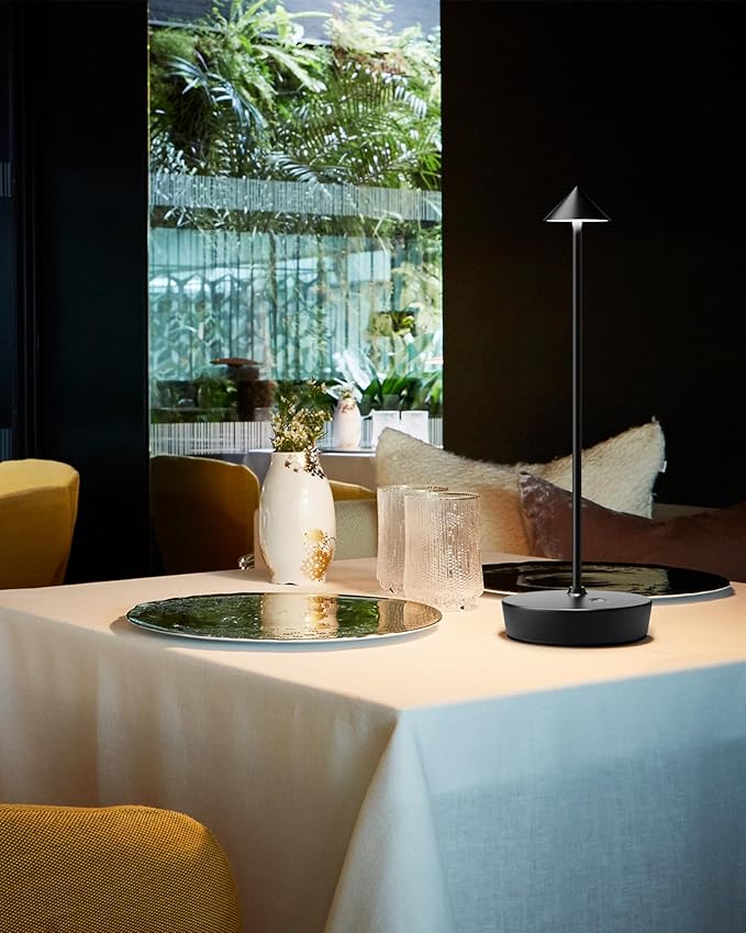 Cordless Table Lamps Rechargeable, 6000mAh Battery Operated LED Desk Lamp Outdoor Waterproof Portable Touch Dimmable Table Light for Patio Restaurant Dining Home Set of 2 Black