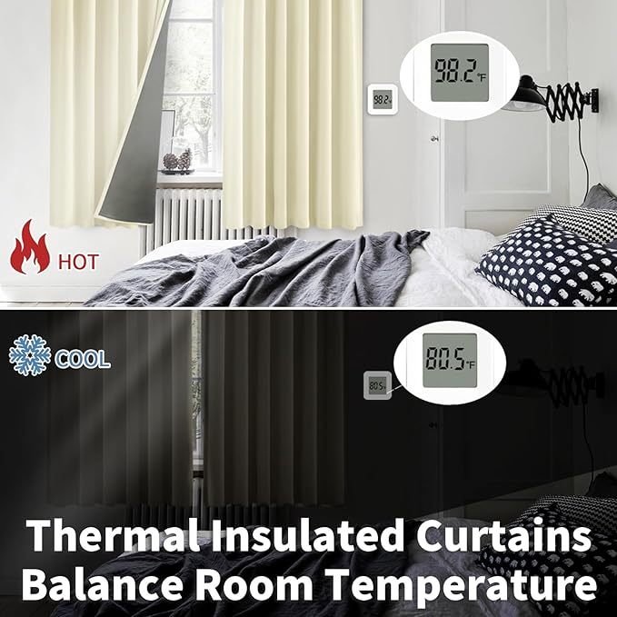 BGment Cream Thermal Insulated 100% Blackout Curtains 95 Inches Long with Liner, Rod Pocket and Back Tab Room Darkening Double Layer Noise Cancelling Curtains for Bedroom (52 x 95 Inch, 2 Panels)